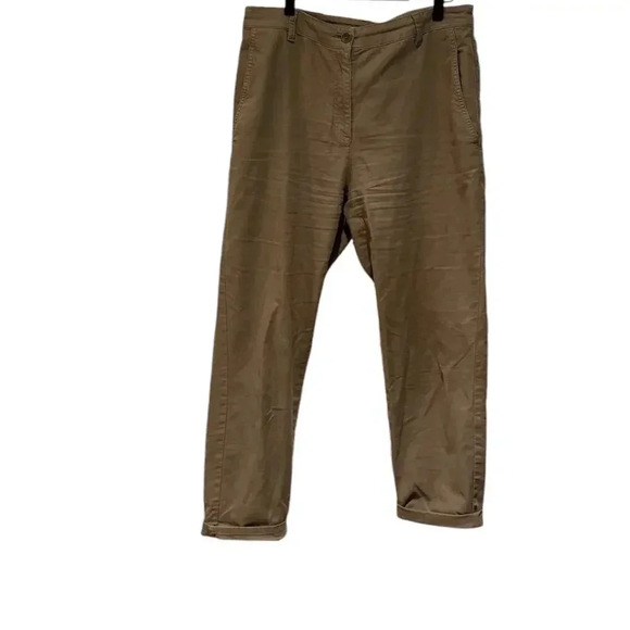 Eileen Fisher Khaki Cotton Hemp Stretch Tapered Relaxed Boho Pant Size 6 - Picture 2 of 9